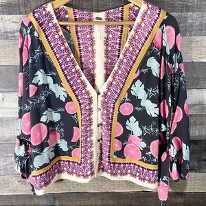 Free People Boho Pattern Button Up Kimono Top